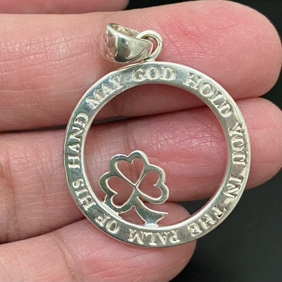 925 LA Sterling Silver Openwork Four Leaf Clover God Inspirational Pendant 5g - Picture 9 of 11